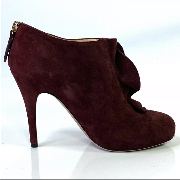 Valentino Burgundy Suede High Heel Ankle Booties - Picture 5 of 14